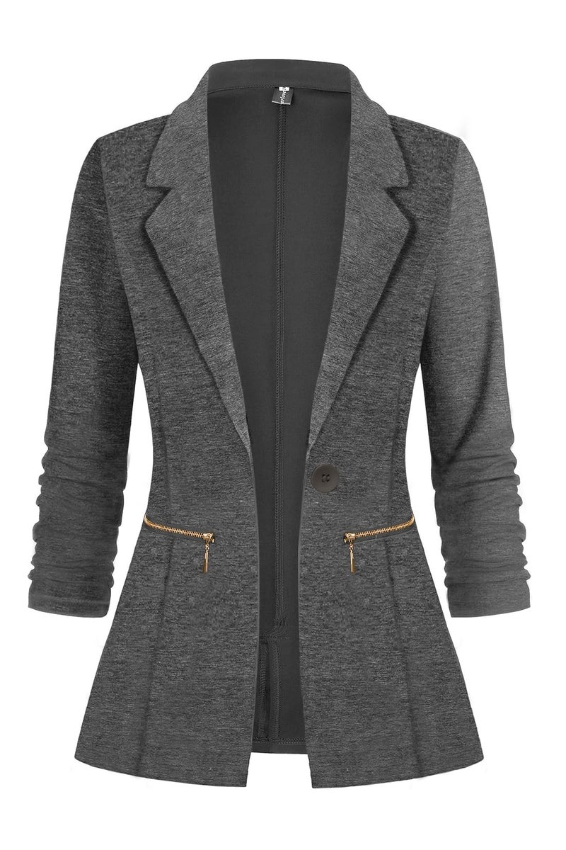 Genhoo Blazers for Women Long Cardigan Work Knit Blazer with Zip Pockets Dark Grey M - Image 1